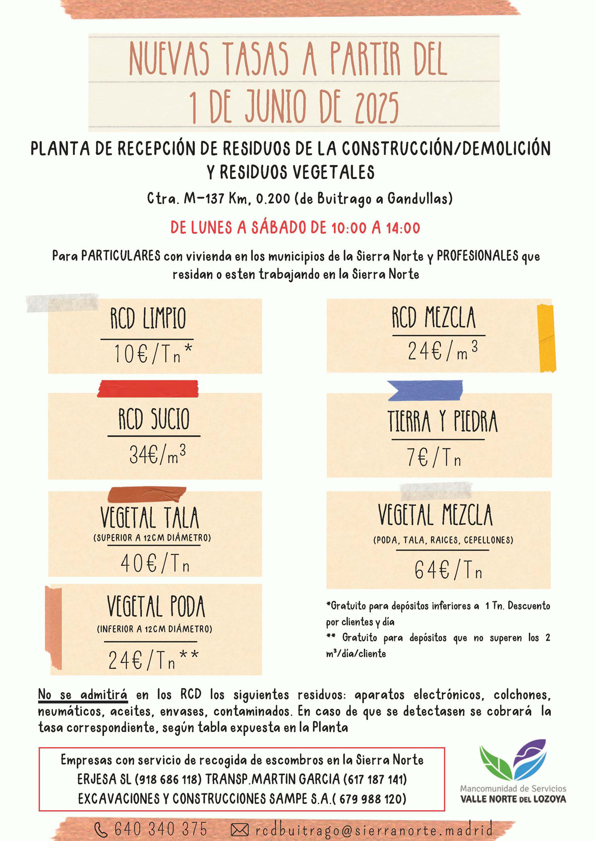 nuevas tasas planta rcd 2025
