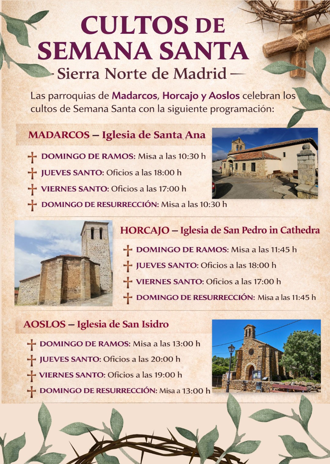Cultos Semana Santa 2026 Madarcos y Horcajo Aoslos