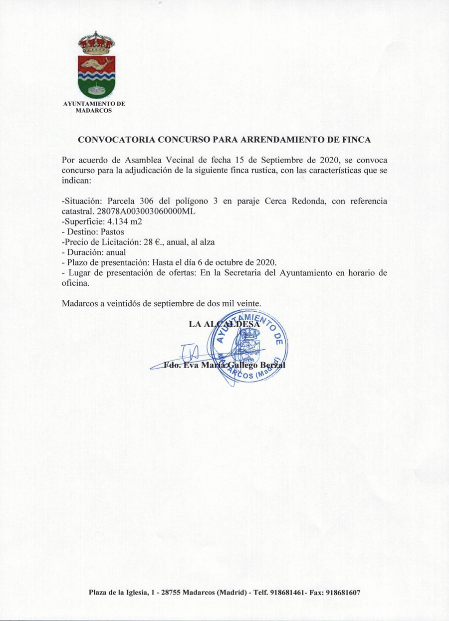 CONVOCATORIA ARRENDAMIENTO FINCA