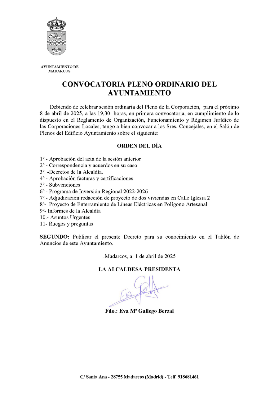 convocatoria. PLENO 4 03 2025