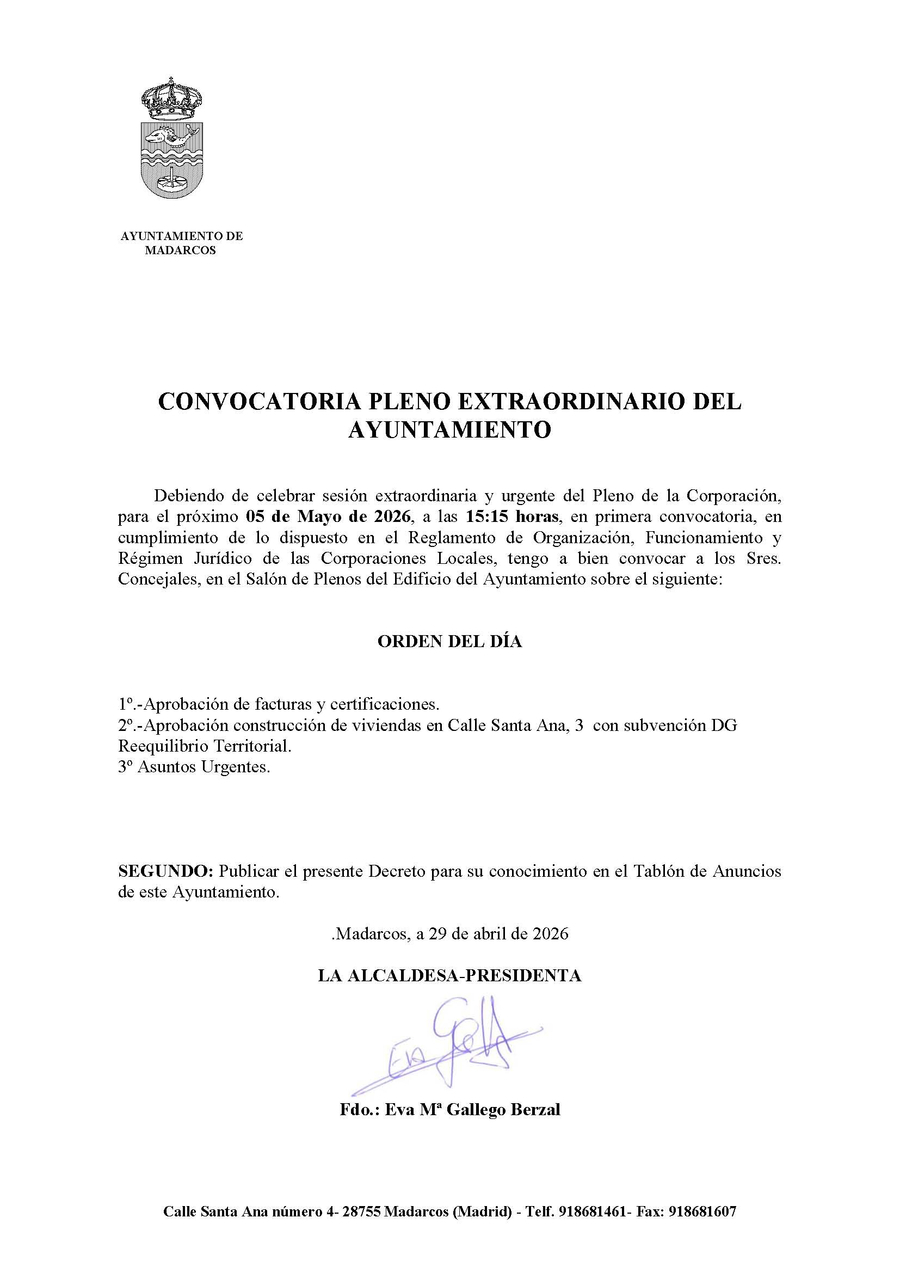 Convocatoria extraordiaria 5 mayo 2026