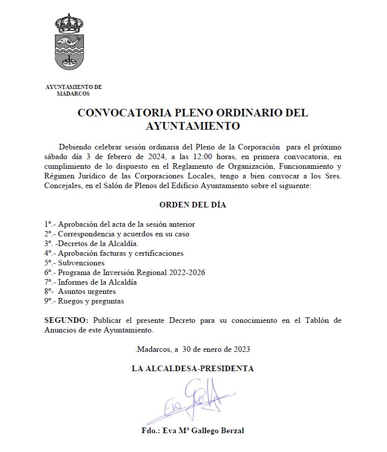 Convocatoria pleno 20240203