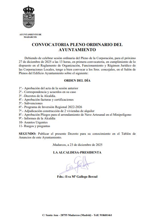 Convocatoria pleno 20251227