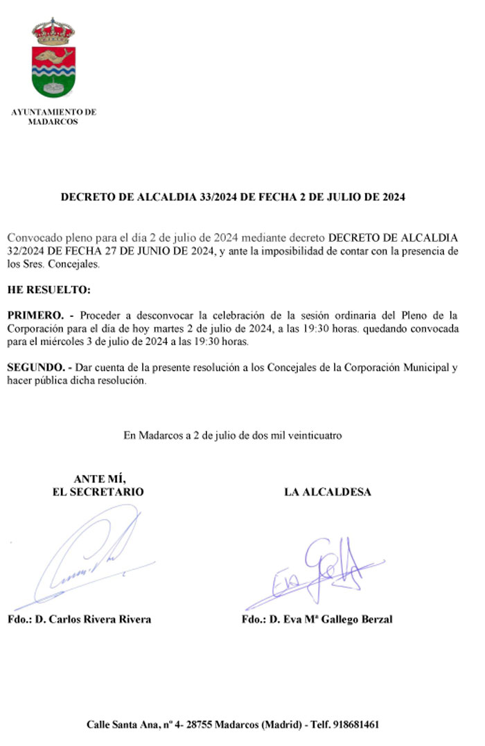DECRETO DESCONVOCATORIA PLENO