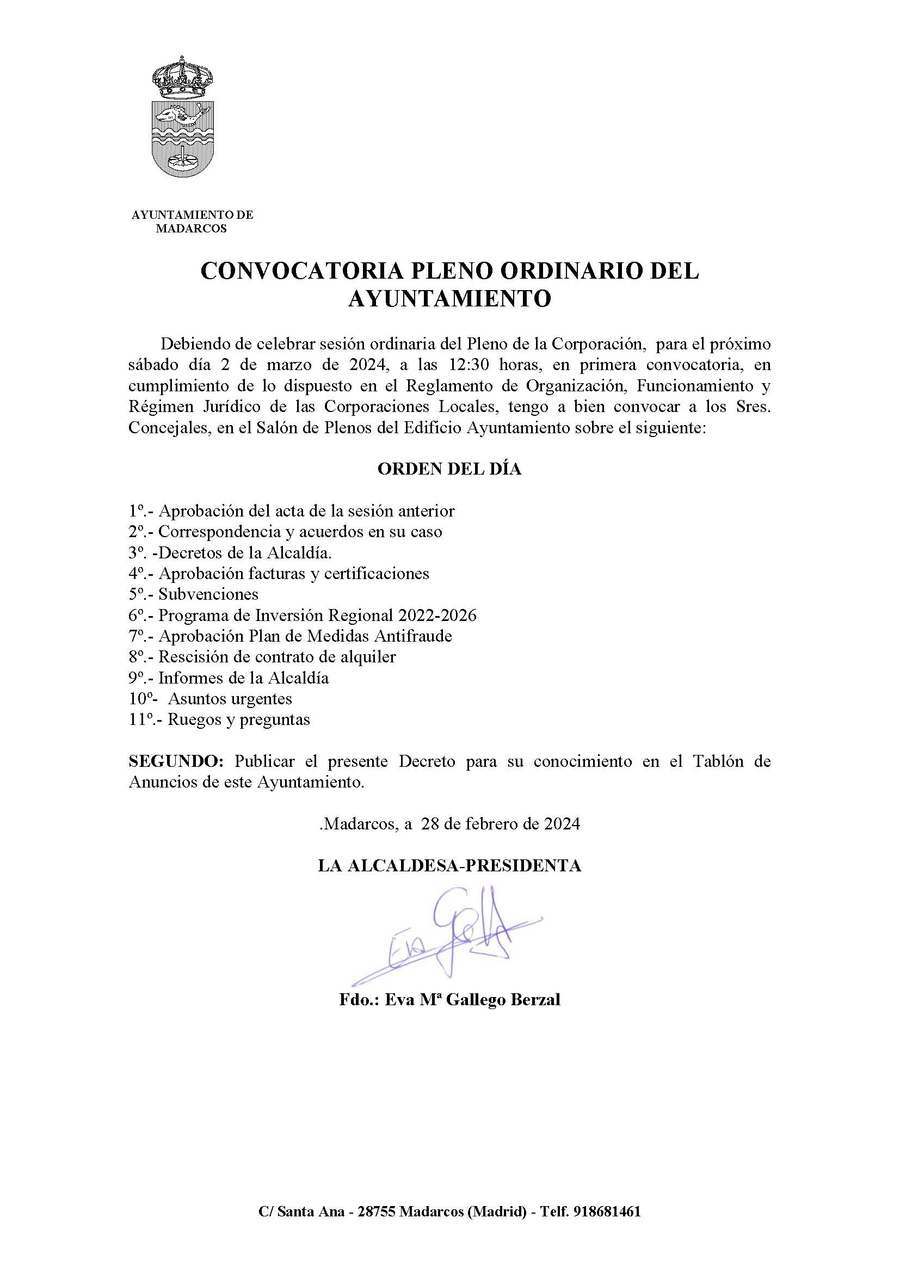 Convocatoria pleno 20240203