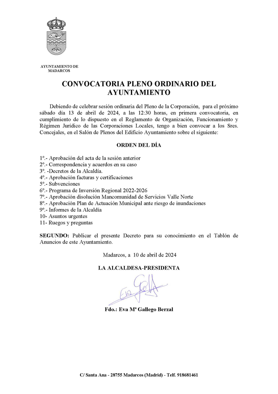 Convocatoria pleno 20240203