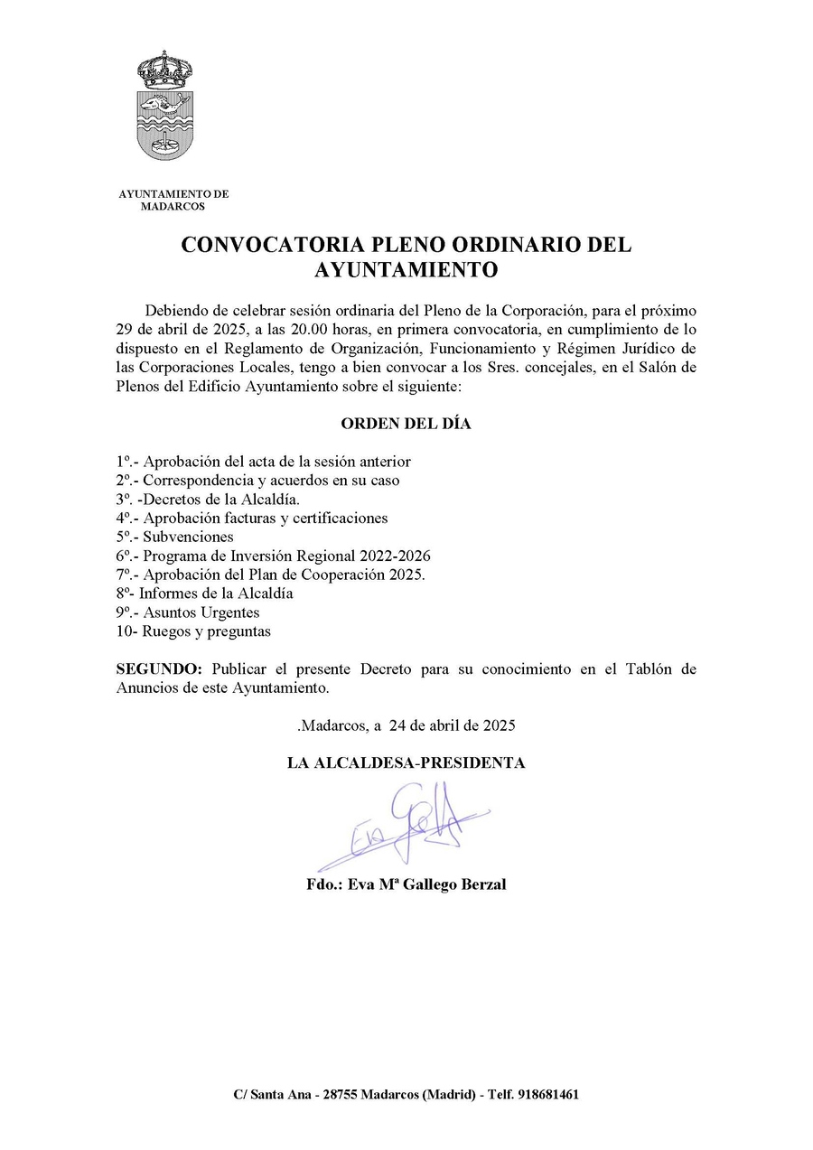 convocatoria. PLENO 4 03 2025